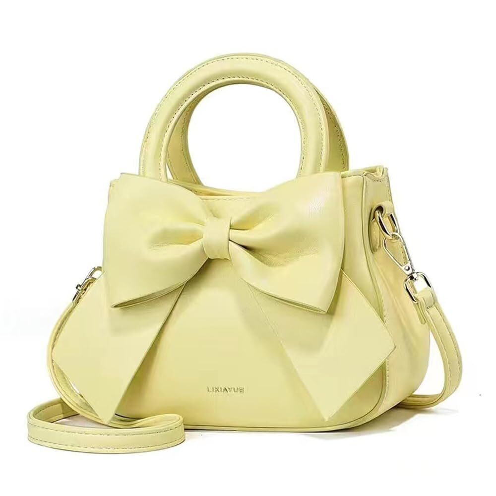 6648 Cute Big Bow Top-handle Purse Vegan Leather Shoulder Handbag Soft Work